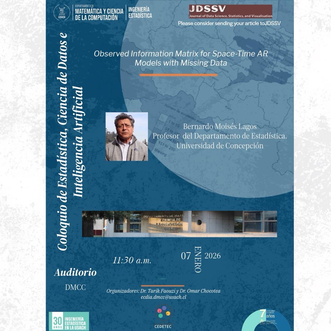 Coloquio de Estadística, Ciencia de Datos e Inteligencia Artificial abordará modelos espacio-temporales con datos faltantes